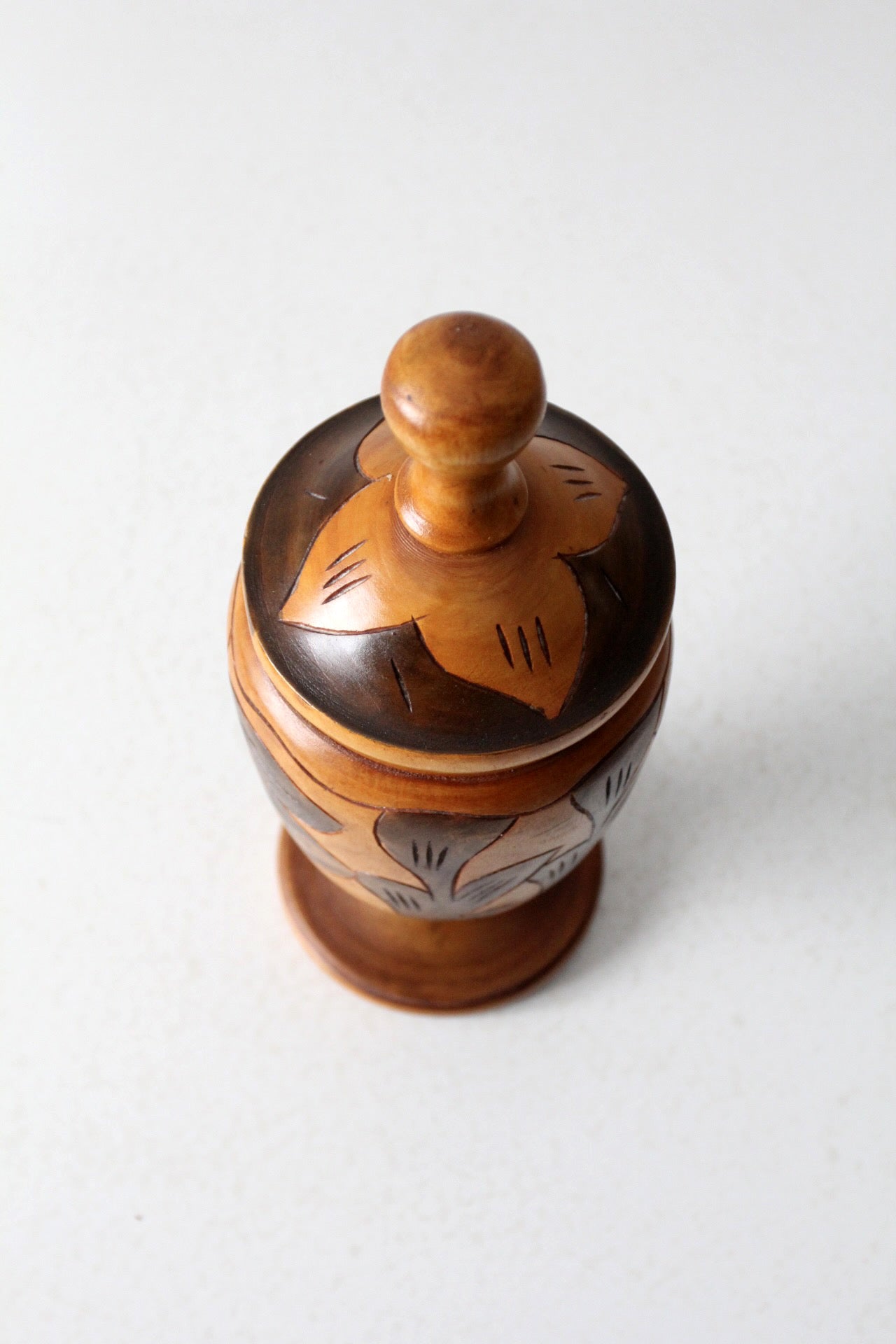 vintage carved wooden jar