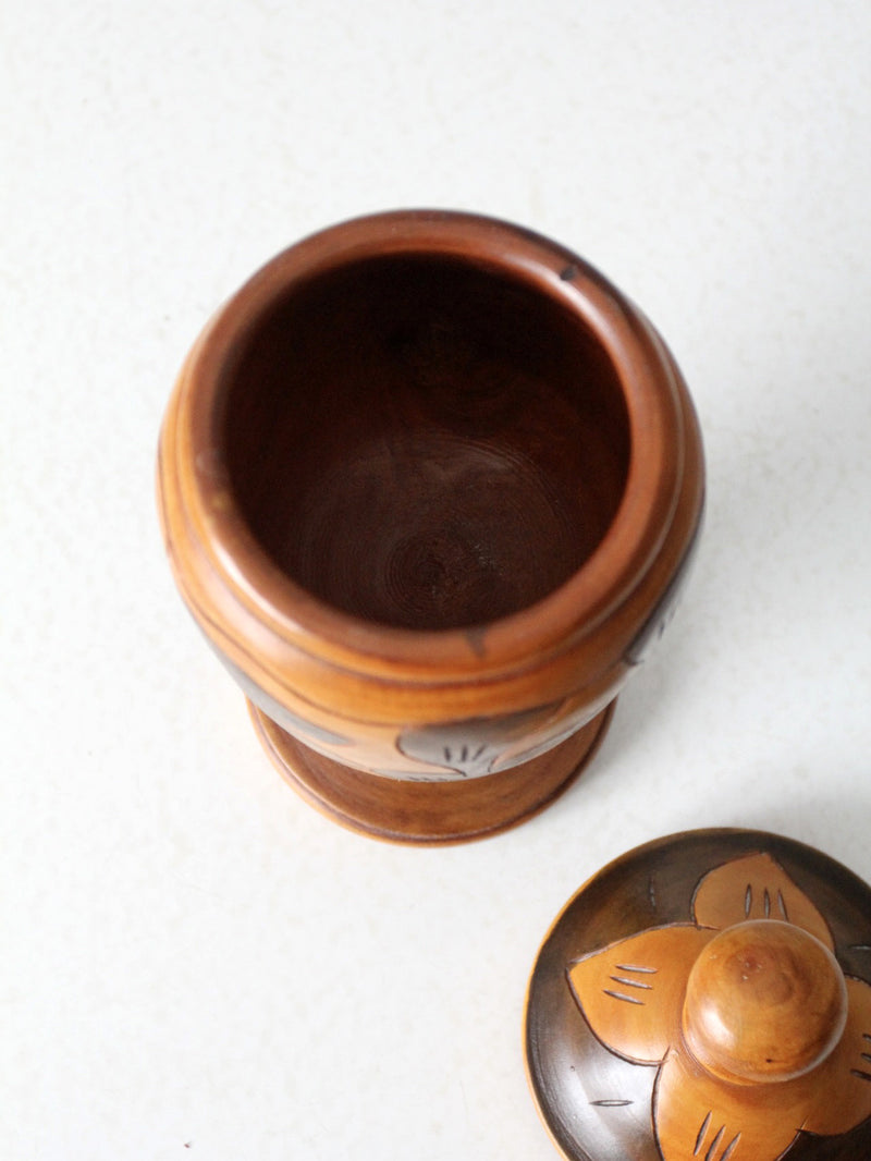 vintage carved wooden jar