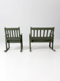 vintage kid's wood rocking chair and love seat set