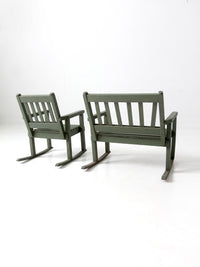 vintage kid's wood rocking chair and love seat set