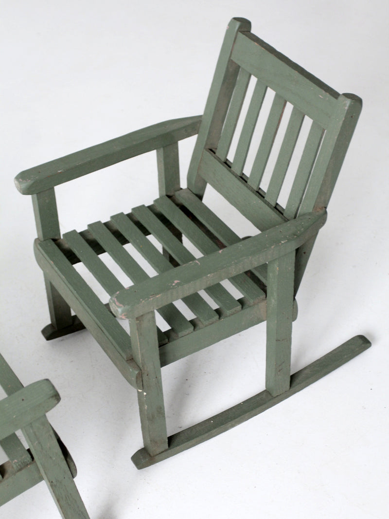 vintage kid's wood rocking chair and love seat set