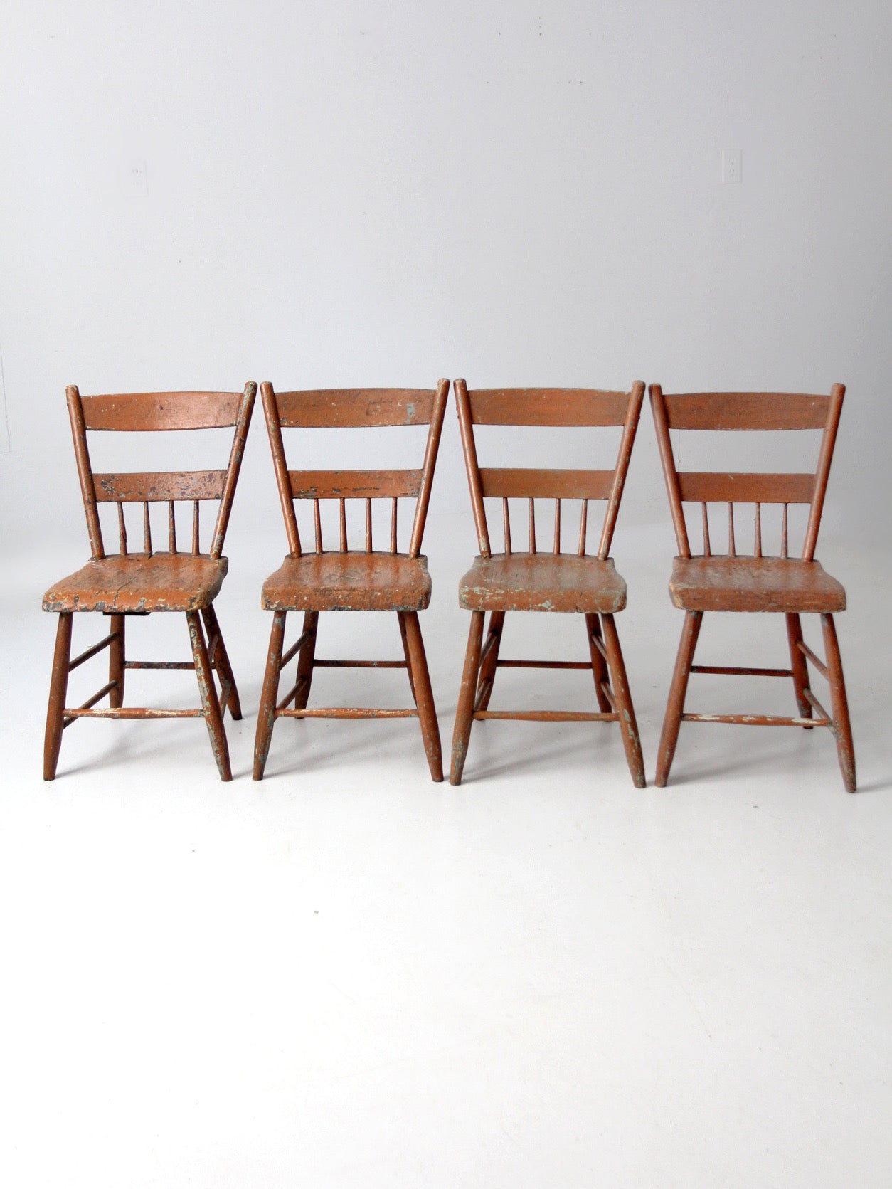 set of 4 antique primitive painted wood dining chairs
