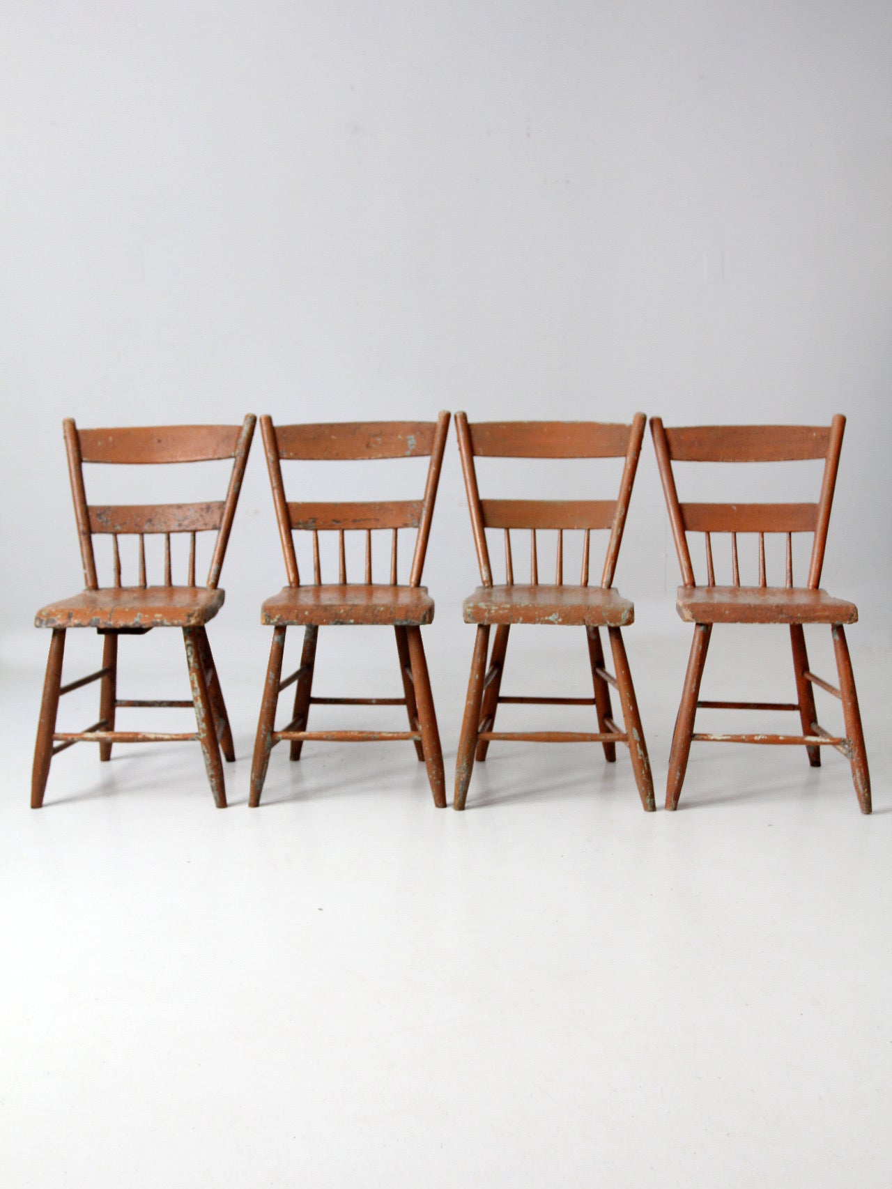 set of 4 antique primitive painted wood dining chairs