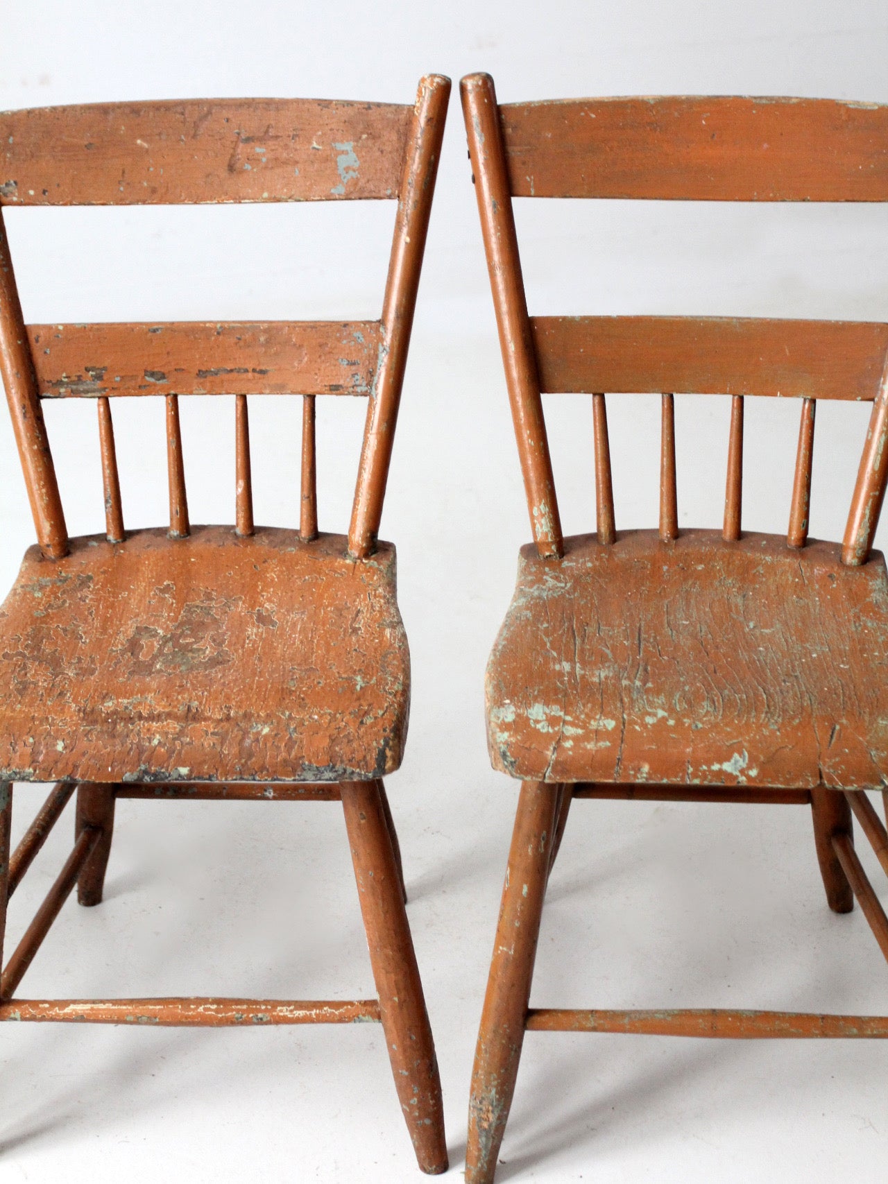 set of 4 antique primitive painted wood dining chairs