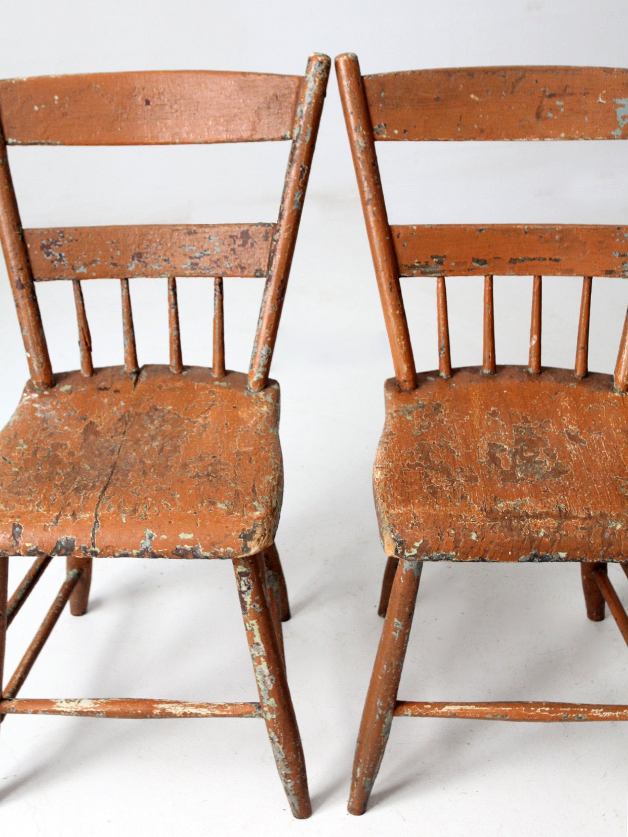 set of 4 antique primitive painted wood dining chairs