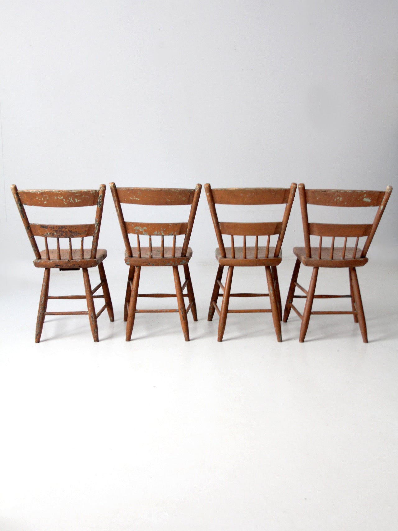 set of 4 antique primitive painted wood dining chairs