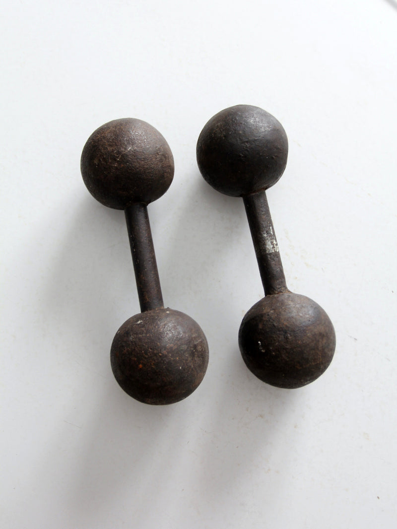 antique cast iron dumbbell hand weights pair