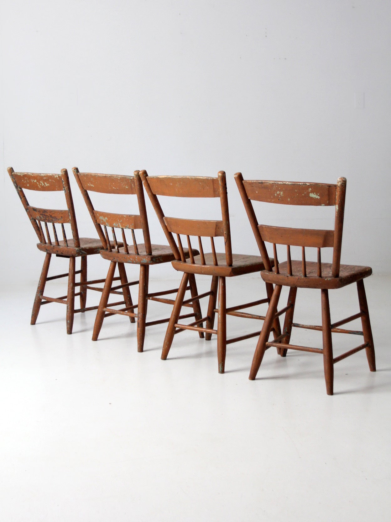set of 4 antique primitive painted wood dining chairs