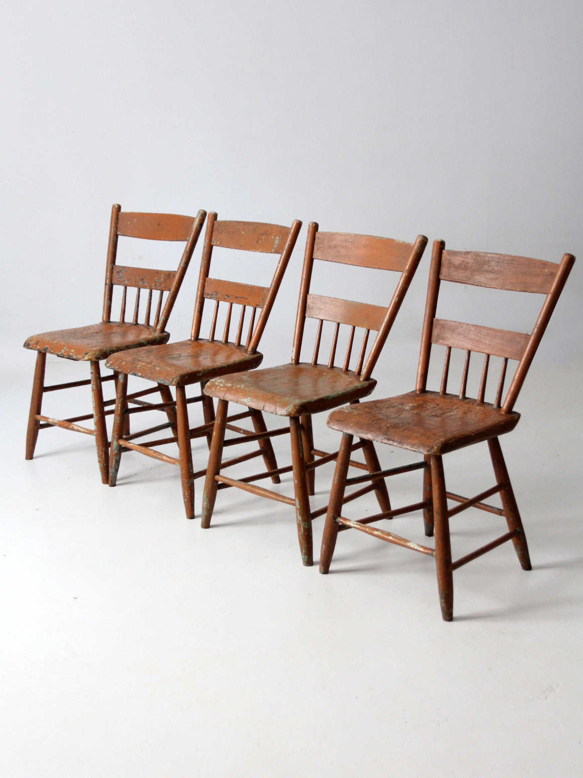 set of 4 antique primitive painted wood dining chairs