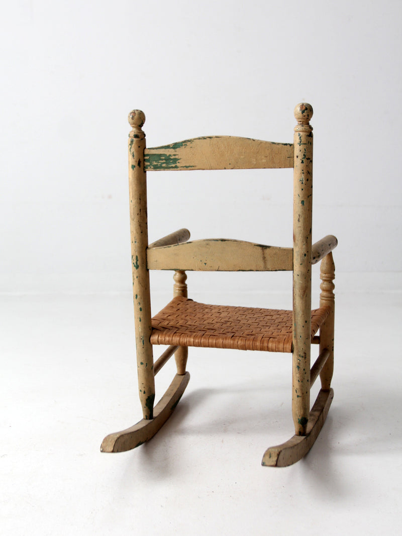 antique kid's splint weave seat rocking chair