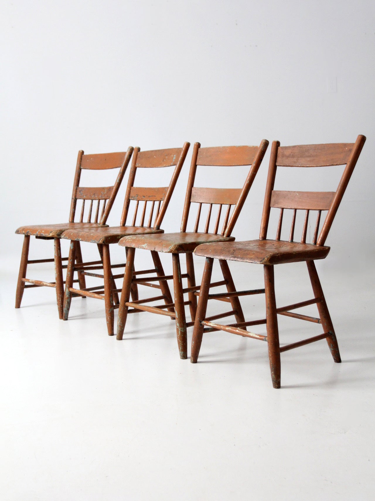 set of 4 antique primitive painted wood dining chairs