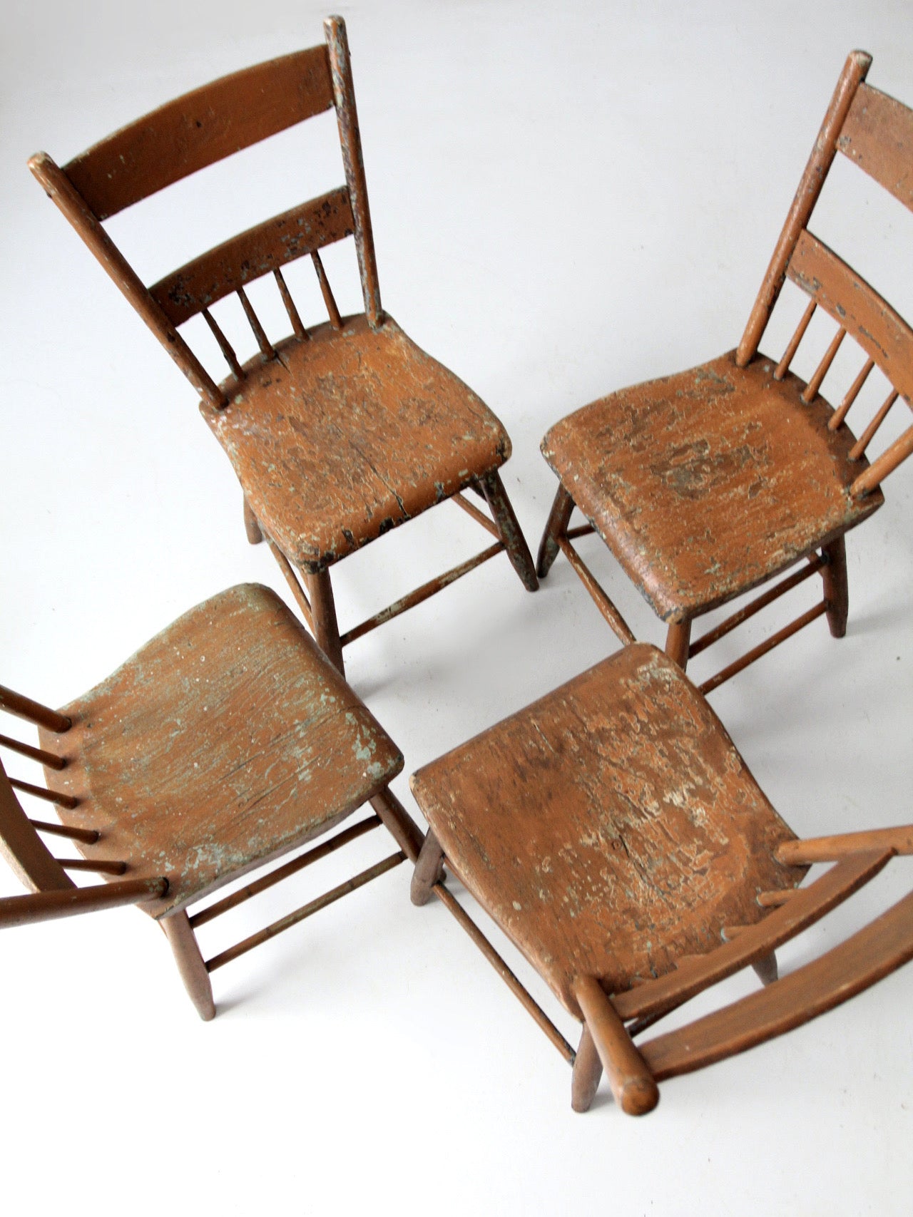set of 4 antique primitive painted wood dining chairs