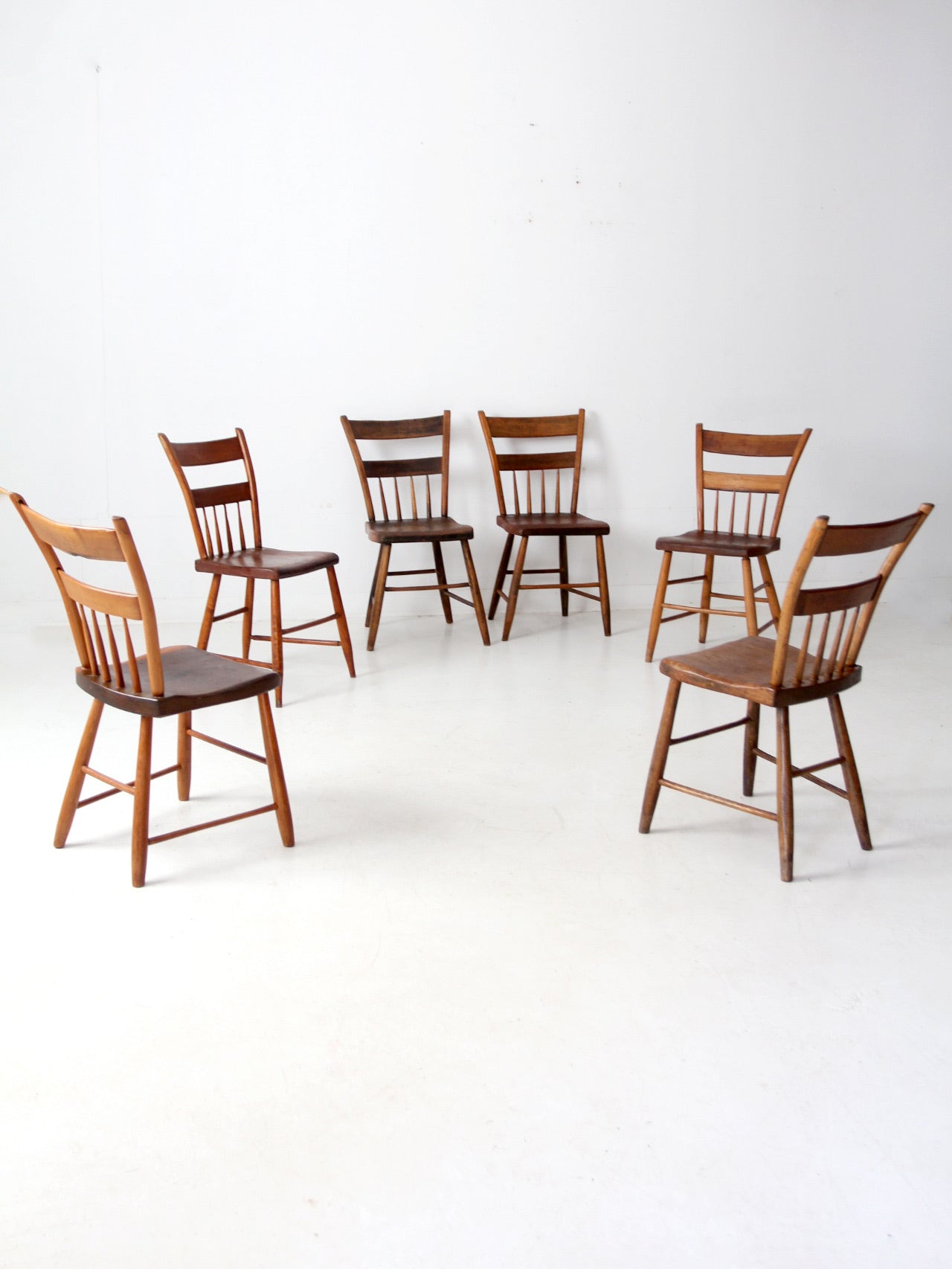 antique primitive plank seat chairs set of 6
