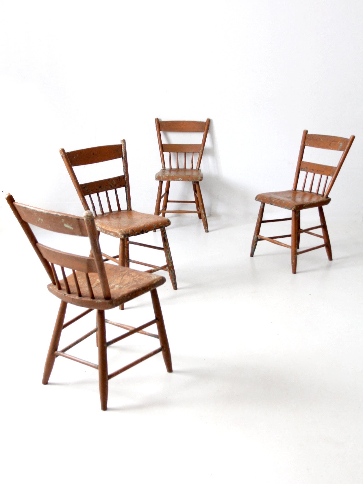 set of 4 antique primitive painted wood dining chairs