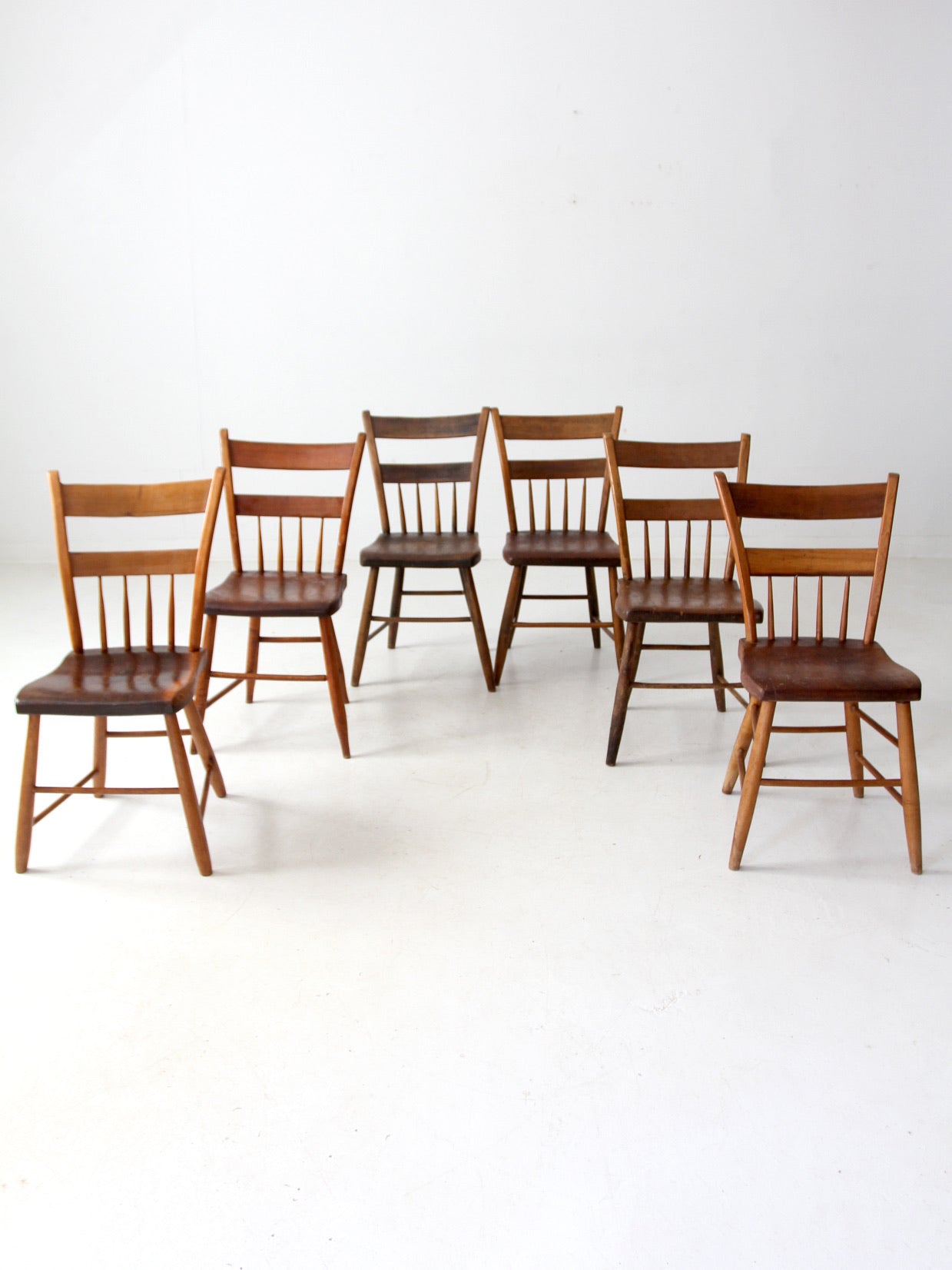 antique primitive plank seat chairs set of 6