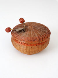mid-century Chinese woven lidded basket with berry finial