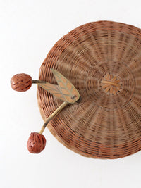 mid-century Chinese woven lidded basket with berry finial