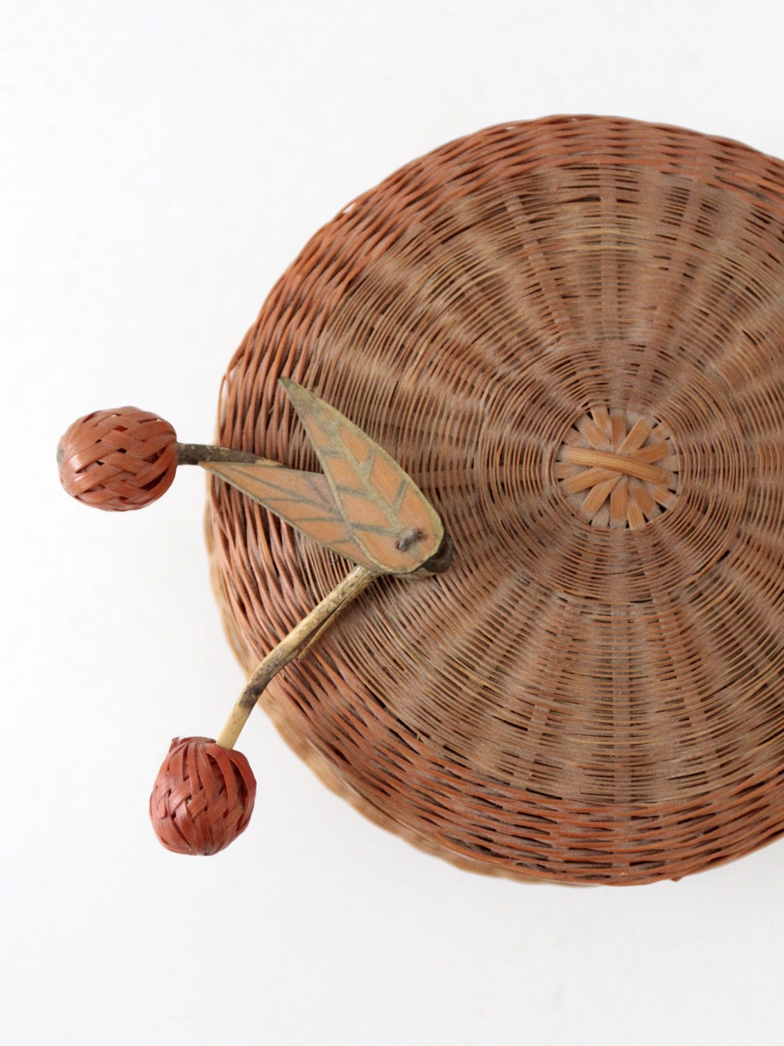 mid-century Chinese woven lidded basket with berry finial