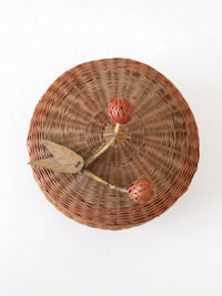 mid-century Chinese woven lidded basket with berry finial