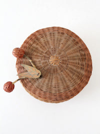 mid-century Chinese woven lidded basket with berry finial