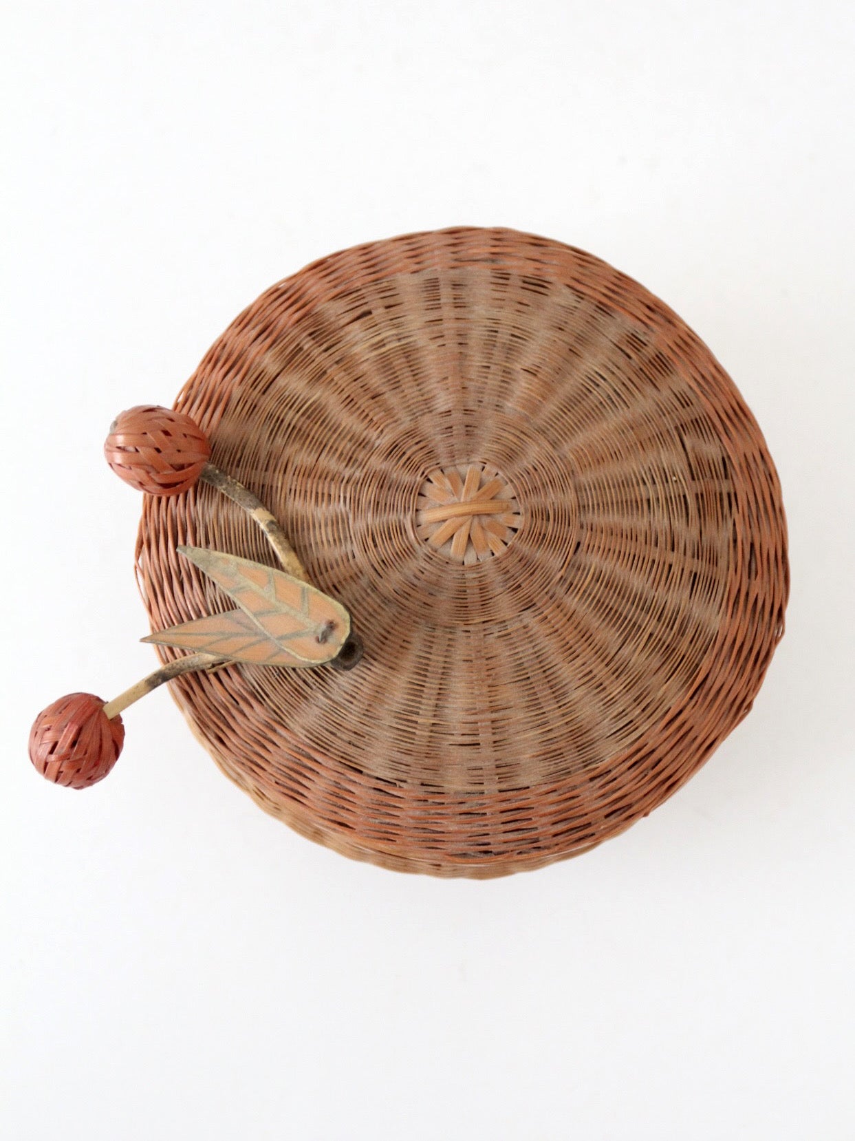 mid-century Chinese woven lidded basket with berry finial