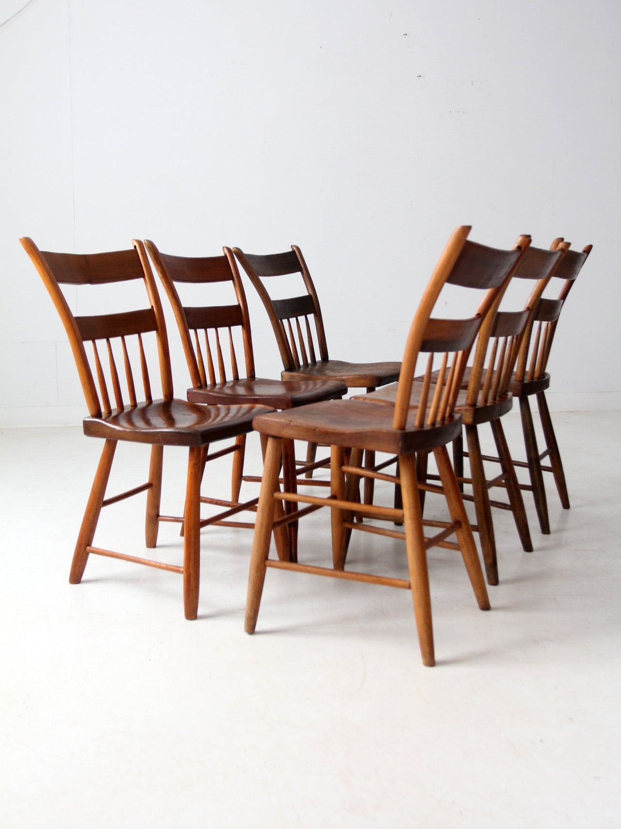 antique primitive plank seat chairs set of 6