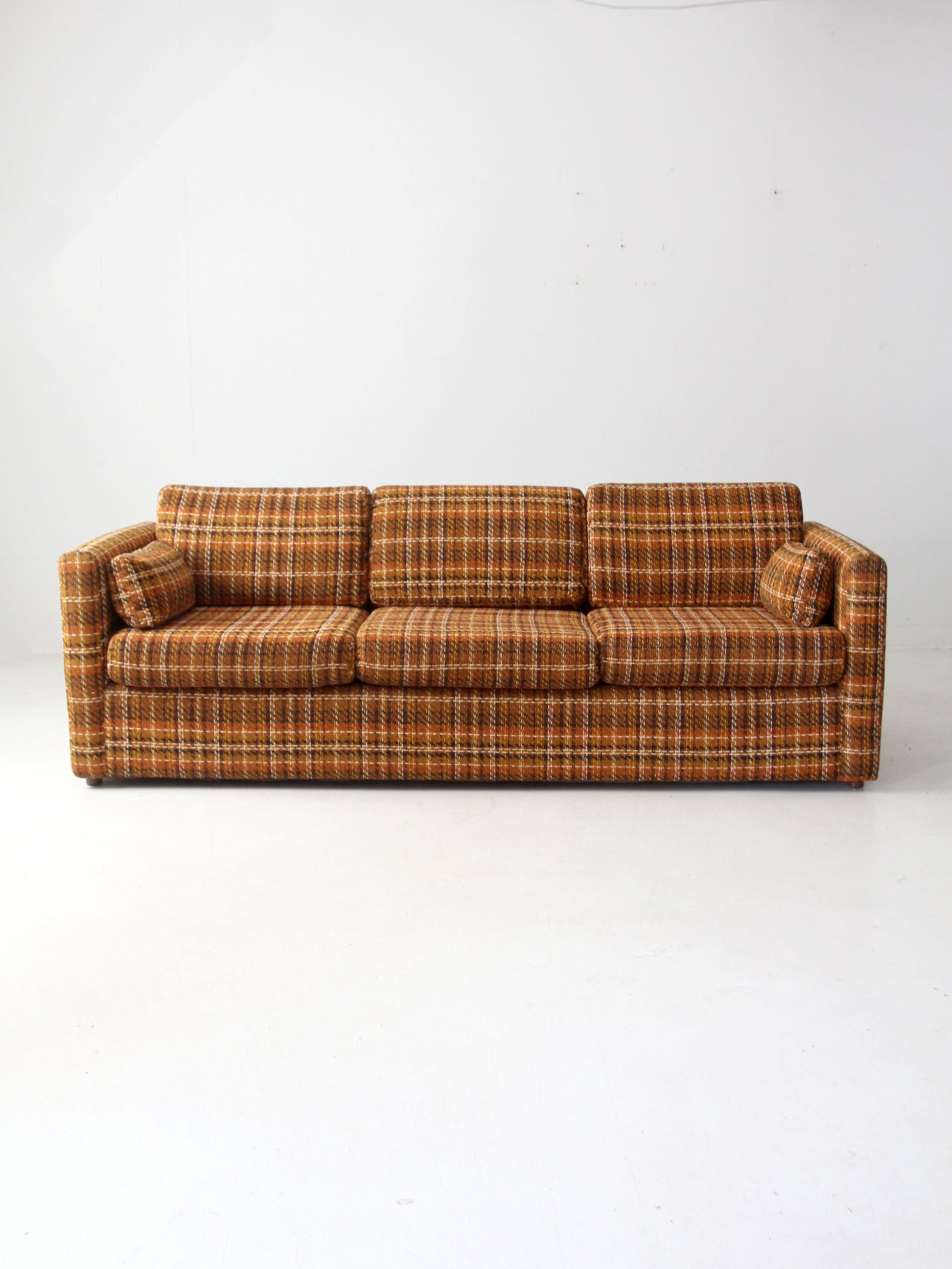 mid-century plaid tweed sofa