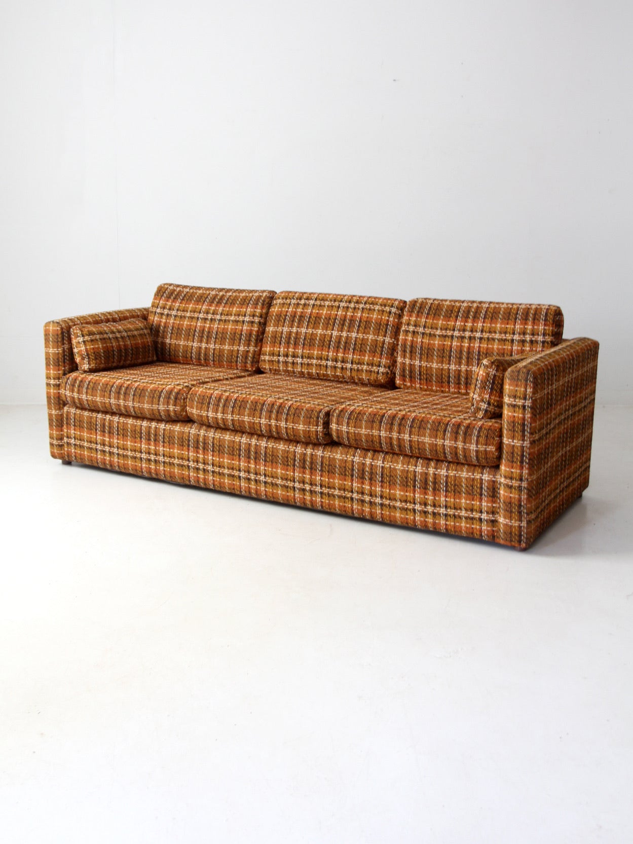 mid-century plaid tweed sofa
