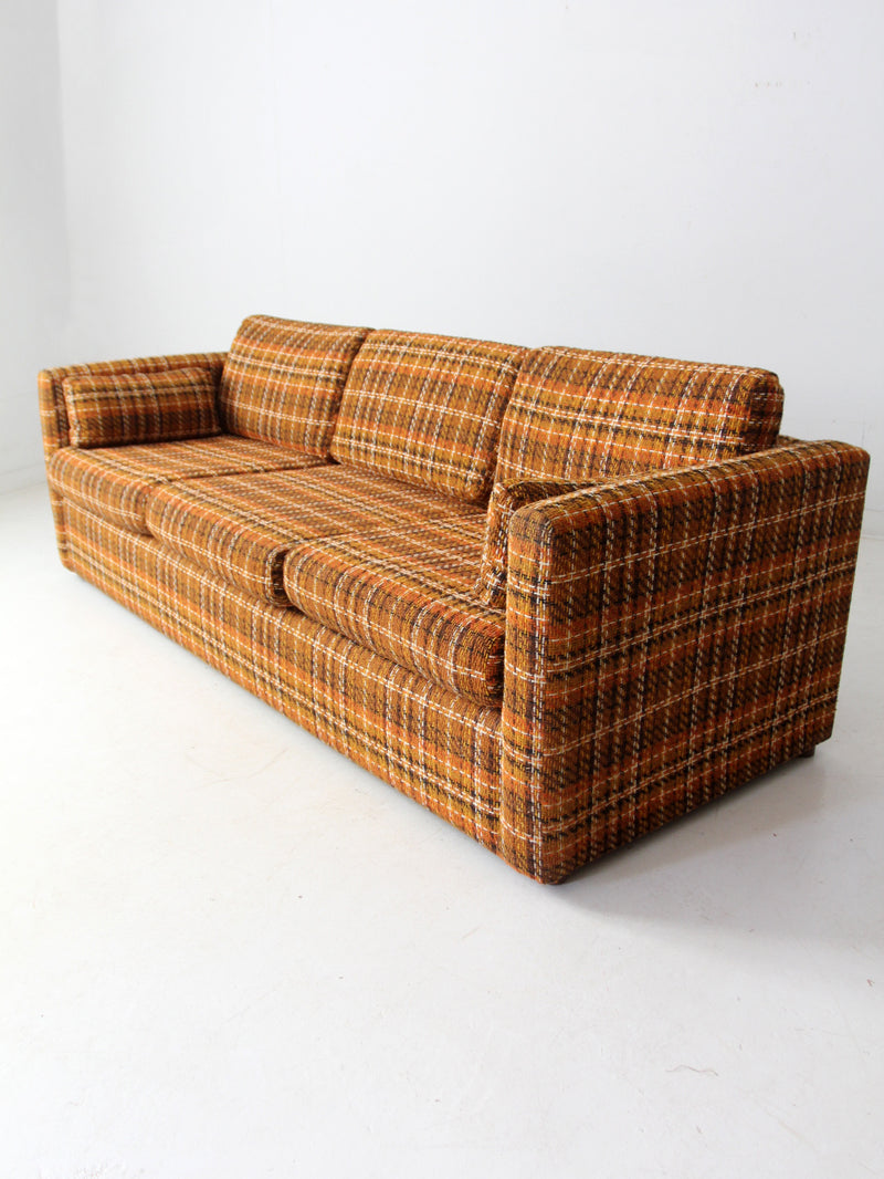 mid-century plaid tweed sofa