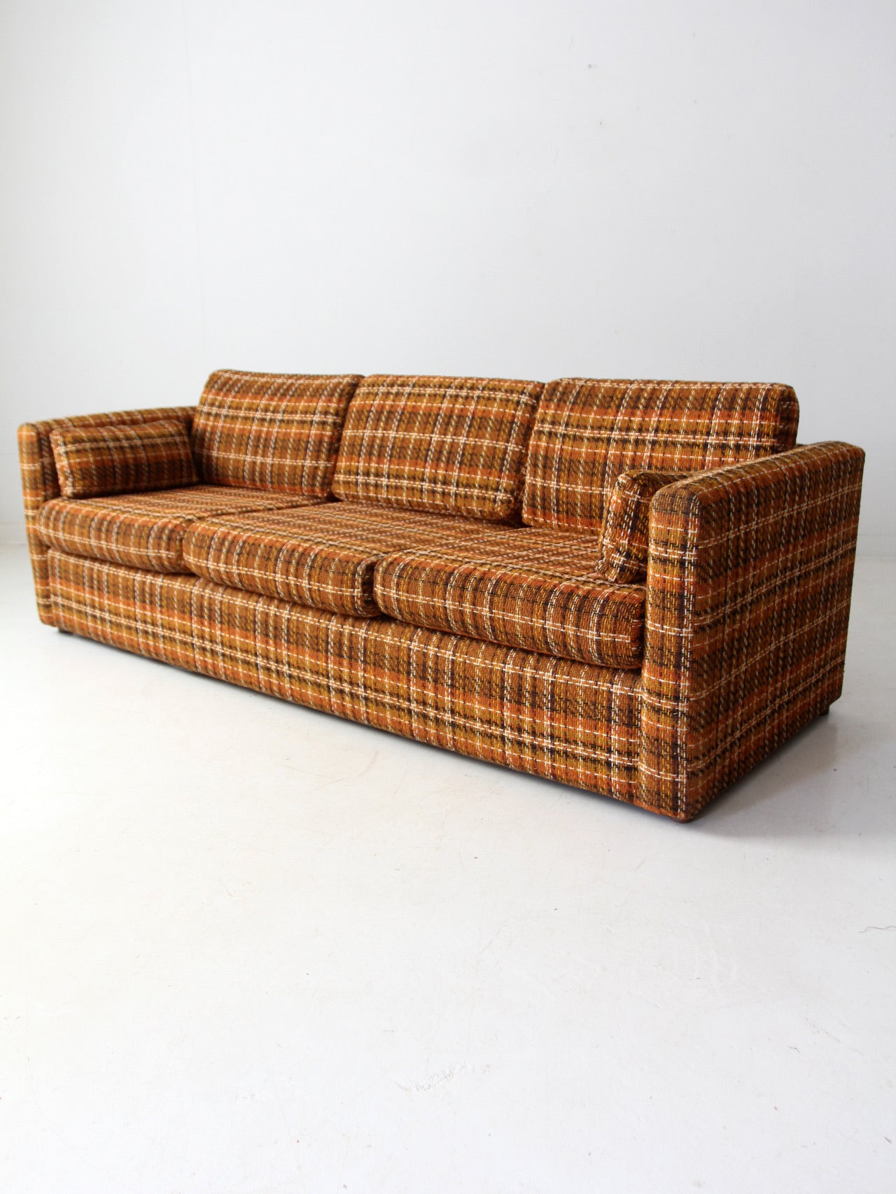 mid-century plaid tweed sofa