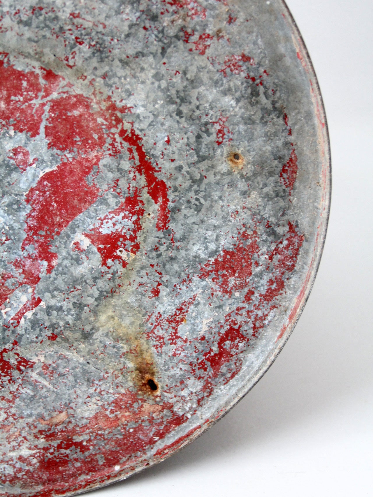 early 20th century red painted galvanized utility can