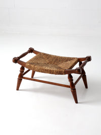 vintage Early American rush seat bench stool