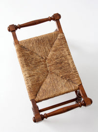 vintage Early American rush seat bench stool