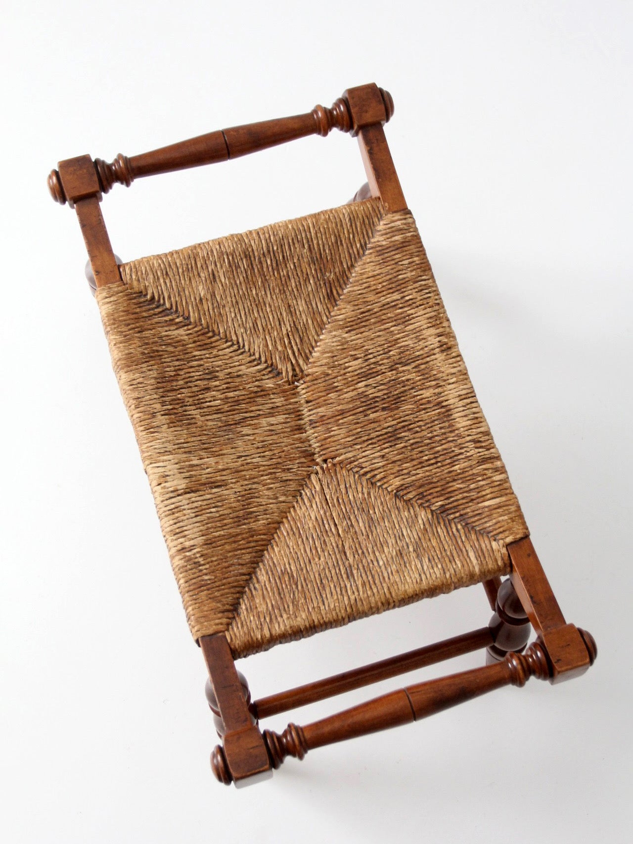 vintage Early American rush seat bench stool