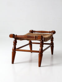 vintage Early American rush seat bench stool