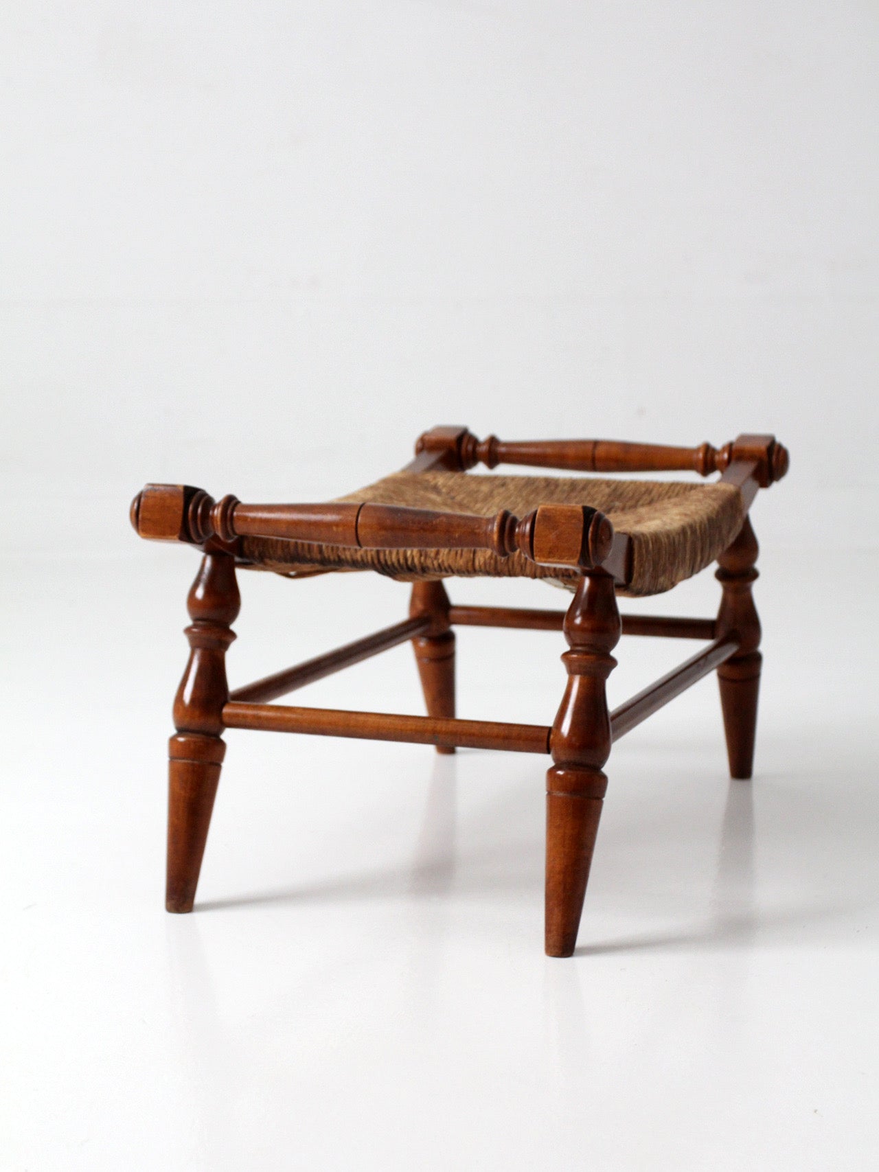 vintage Early American rush seat bench stool