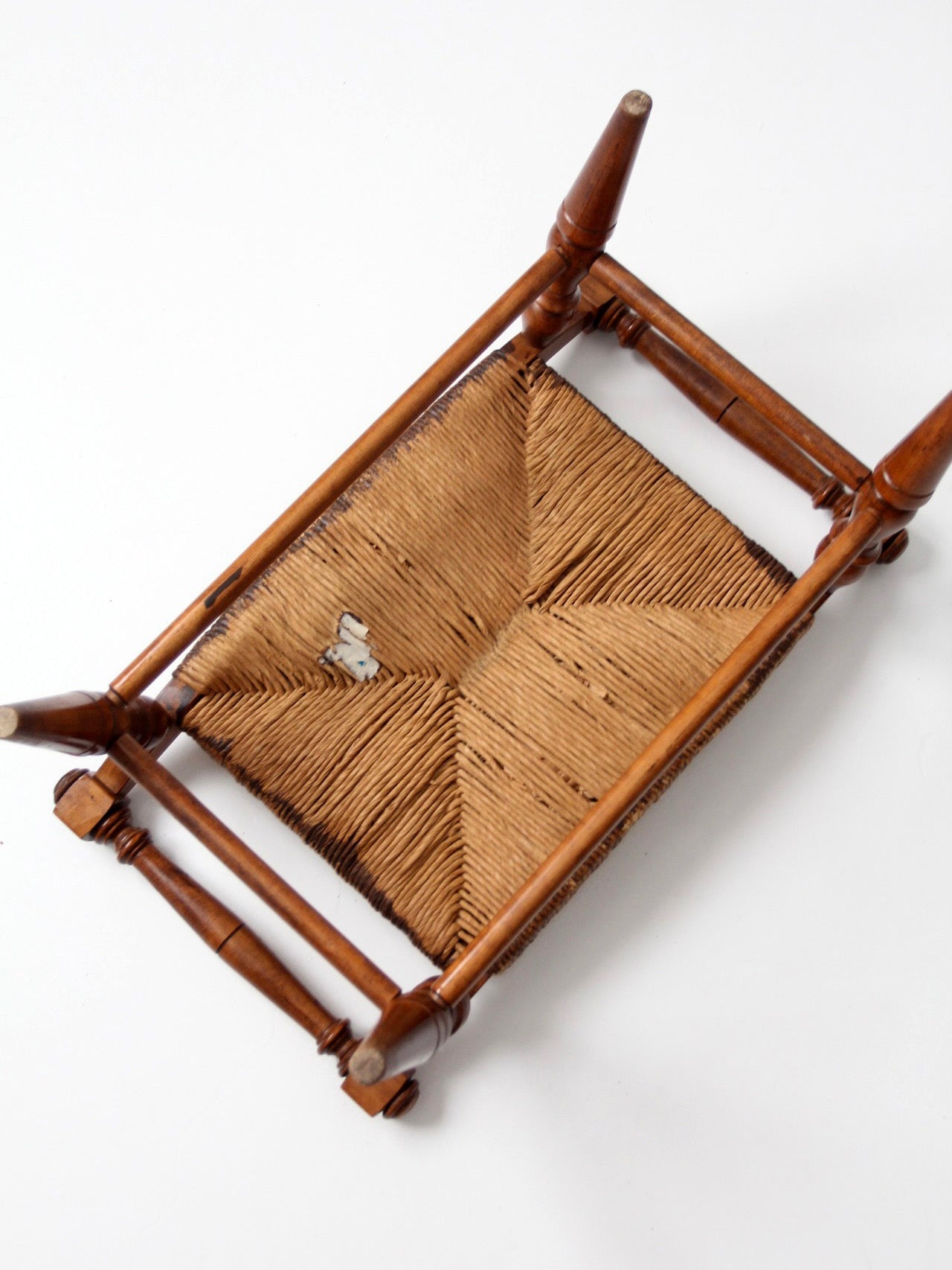 vintage Early American rush seat bench stool