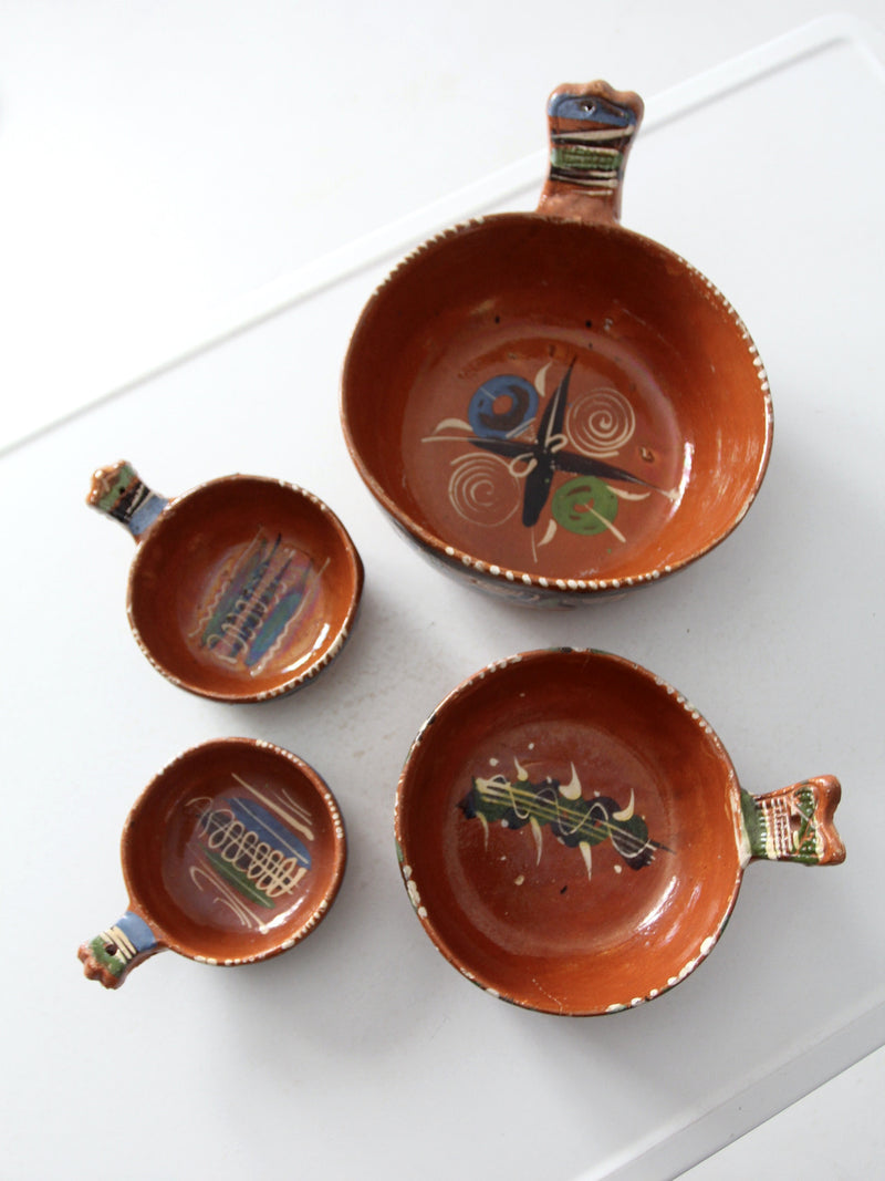 vintage Tlaquepaque Mexican pottery bowl set of 4