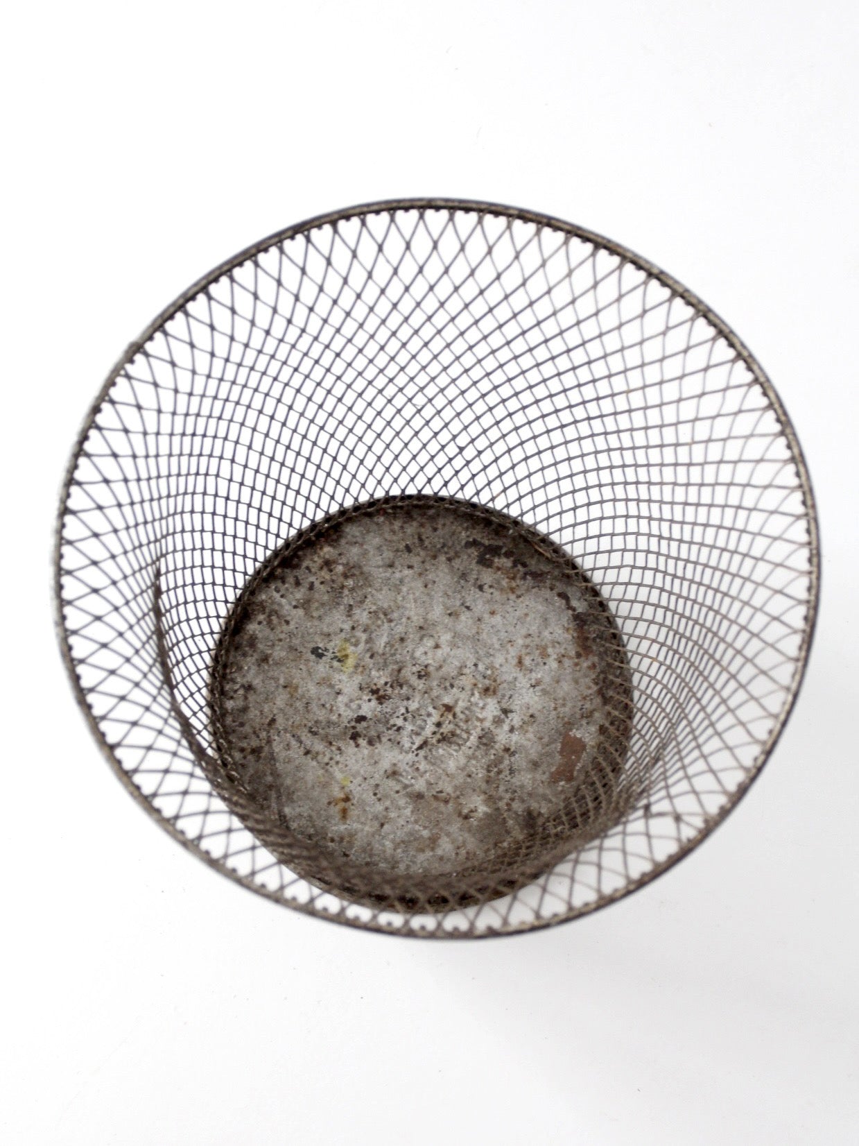 antique industrial wire wastebasket