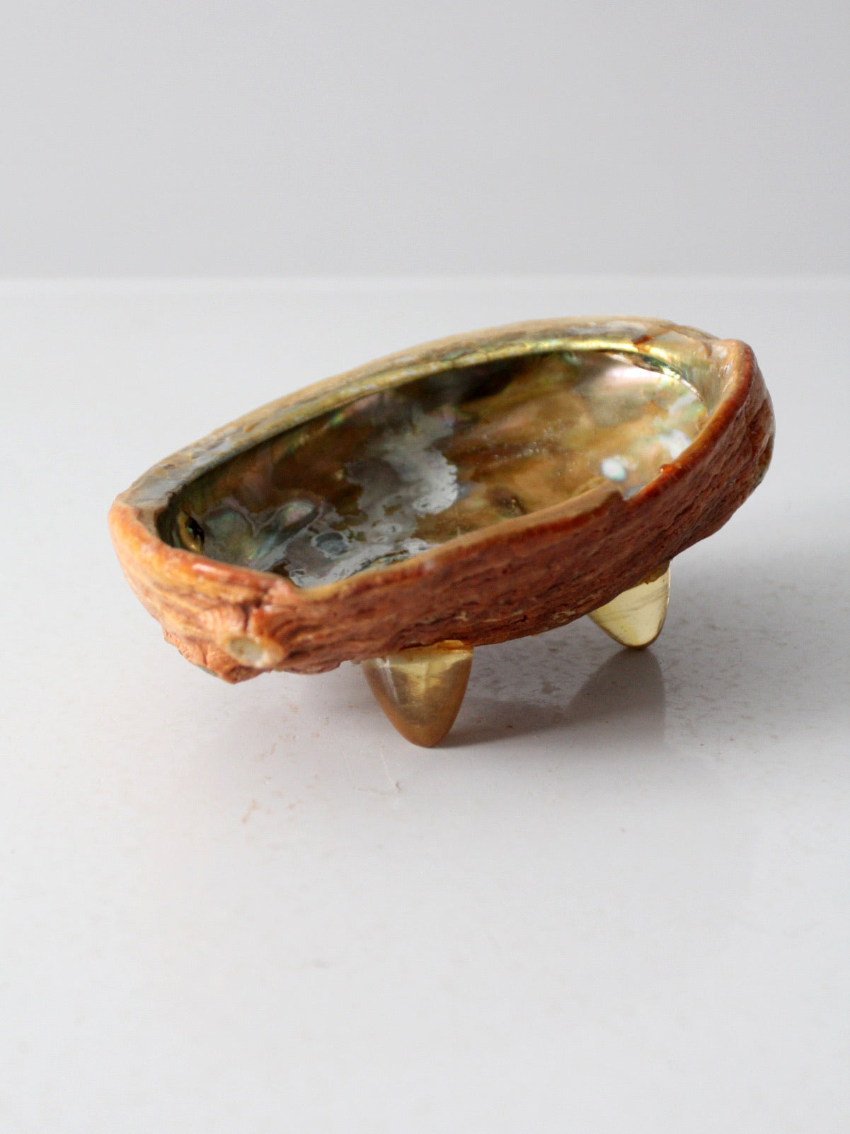 mid century abalone shell footed bowl