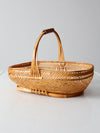 vintage 1970s rattan basket with handle