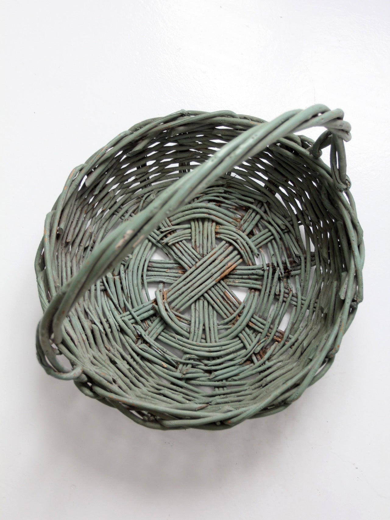 vintage green painted gathering basket