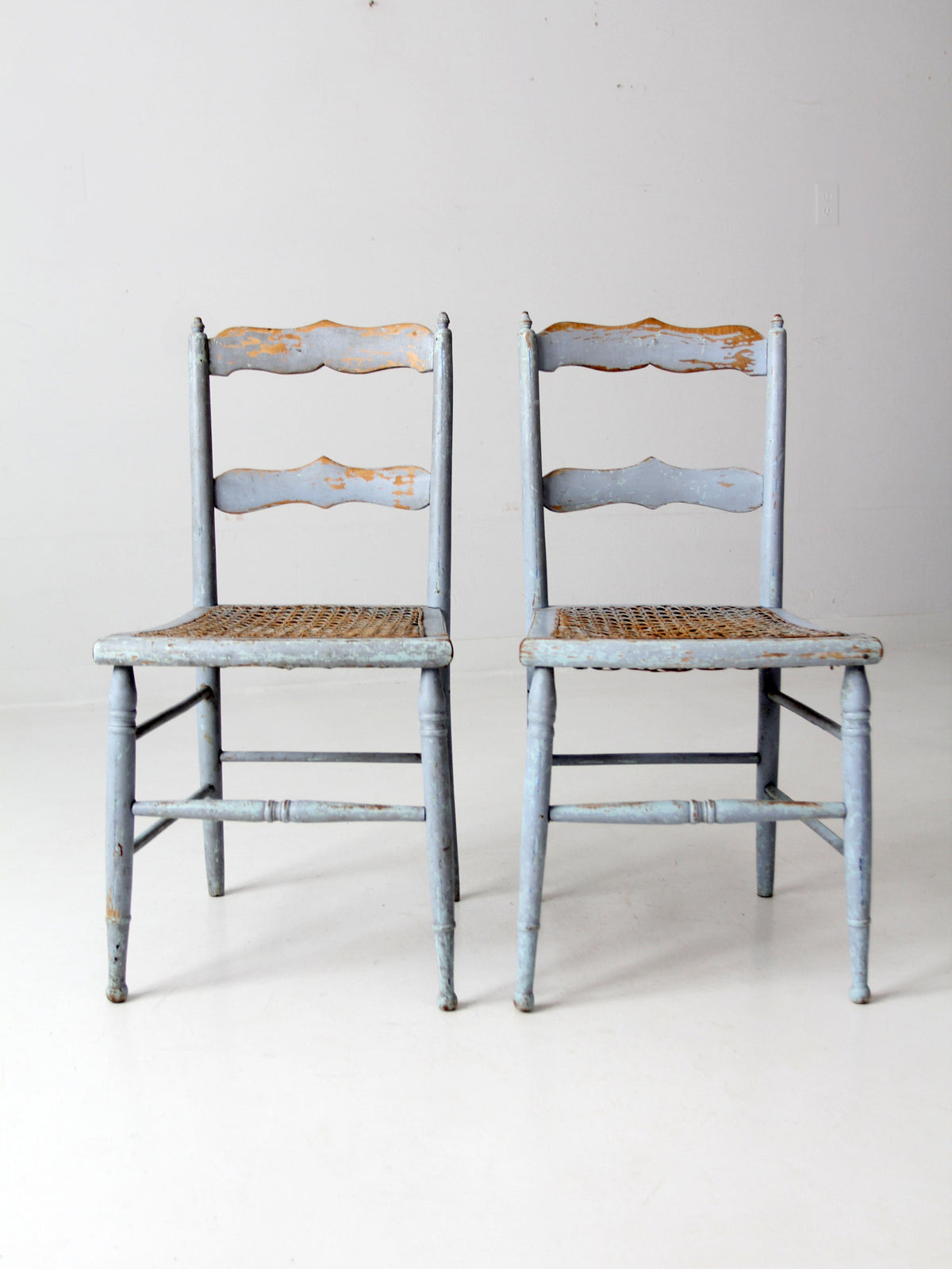 antique painted caned chairs pair