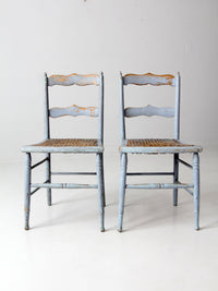 antique painted caned chairs pair