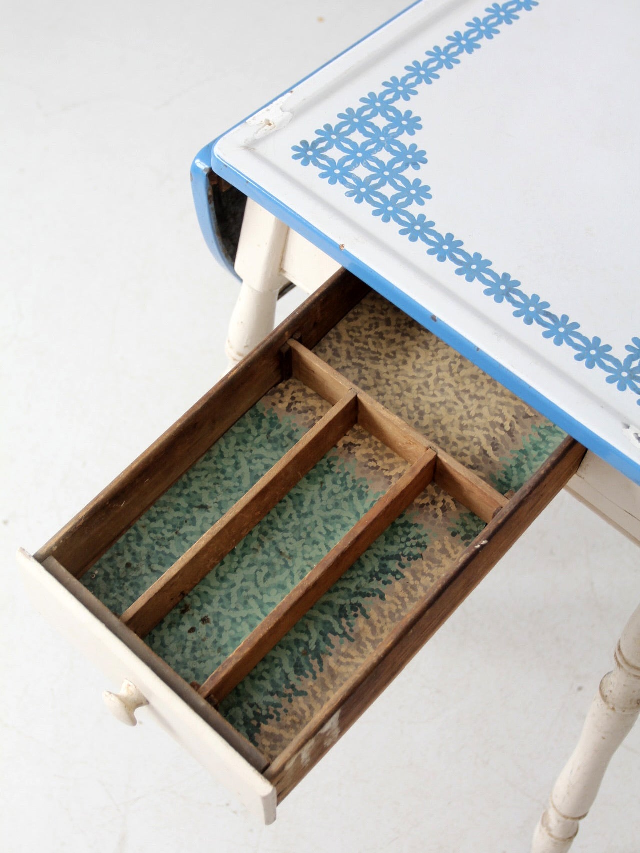 vintage 1930s drop leaf enamel top kitchen table