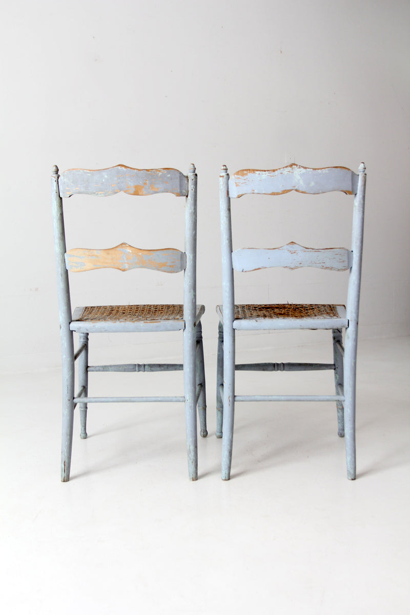 antique painted caned chairs pair