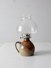 vintage studio pottery oil lamp with hurricane