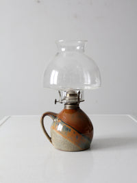 vintage studio pottery oil lamp with hurricane