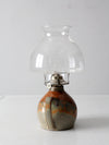 vintage studio pottery oil lamp with hurricane