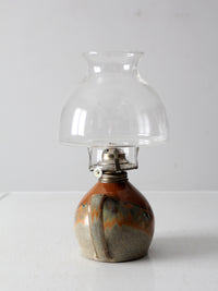 vintage studio pottery oil lamp with hurricane